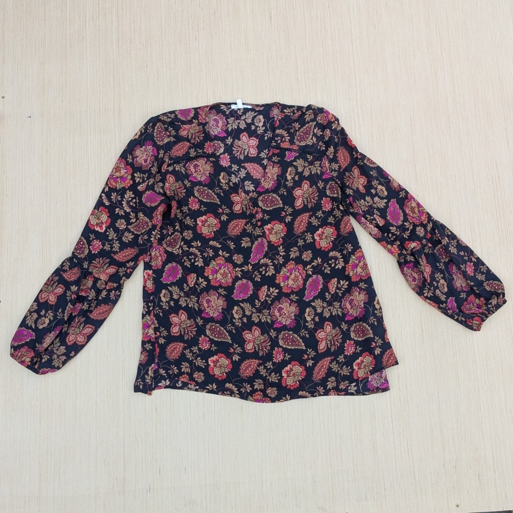 Maurices Black Sheer Floral V-Neck Balloon Long Sleeve Blouse Women's Medium
